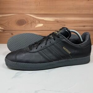 Adidas Originals Gazelle Core Black Leather Gold Metallic Shoes Men's Size 11